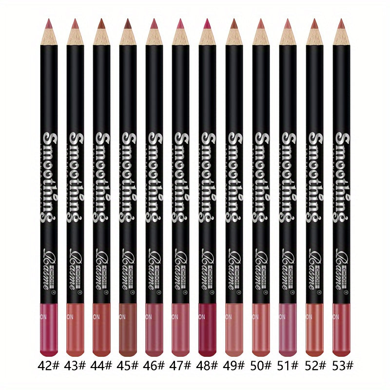 12pcs Nude Lip Liner Set - Long-Lasting Matte Finish, Non-Fade, Skin Fit, Red Shades