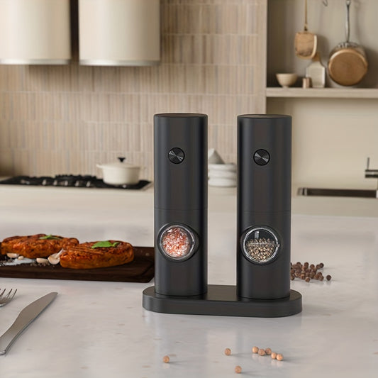 2pcs Electric Pepper Grinder or Salt Mill, Battery(Not Including) Powered Automatic Pepper Mill, Ceramic Grinder with Adjustable Coarseness, LED Light, and Salt Mill Refillable, One Hand Operation