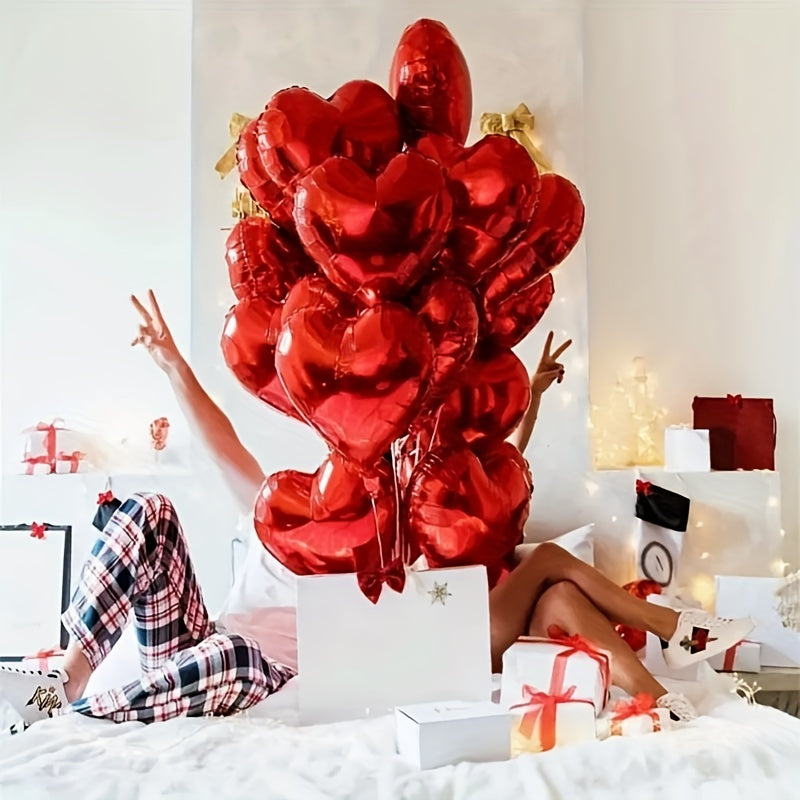 15pcs Red Heart Pink Silvery Love Aluminum Balloons Suitable For Birthday Parties, Weddings, New Years, Engagements, Valentine's Day, Bride's Gift Meetings, Carnivals, Revelries, Bathing, Home Decor, Room Background Decoratio