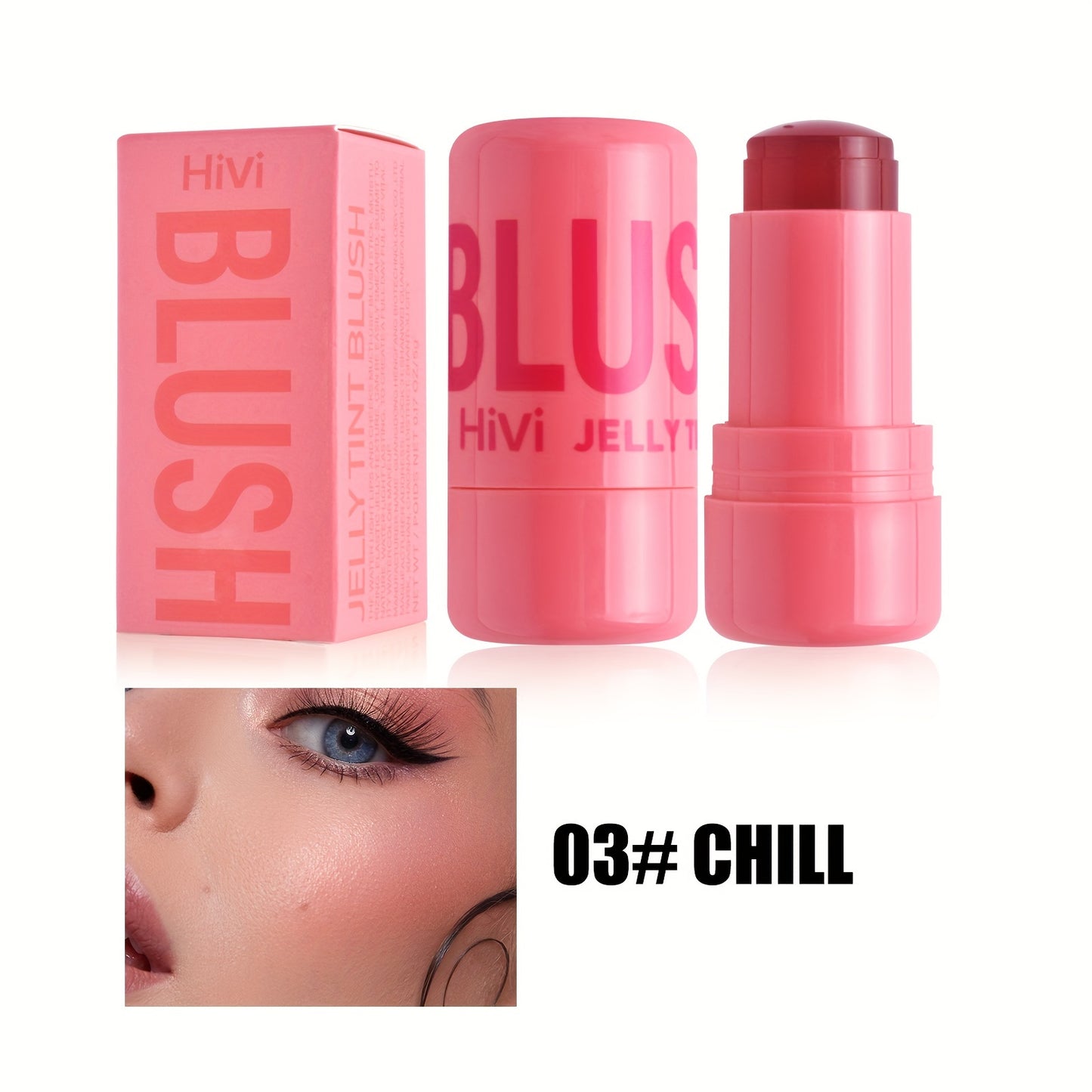 Waterproof Jelly Blush Stick - Dual-Use for Lips & Cheeks, Lightweight Concealer, Brightens All Skin Tones, 5g