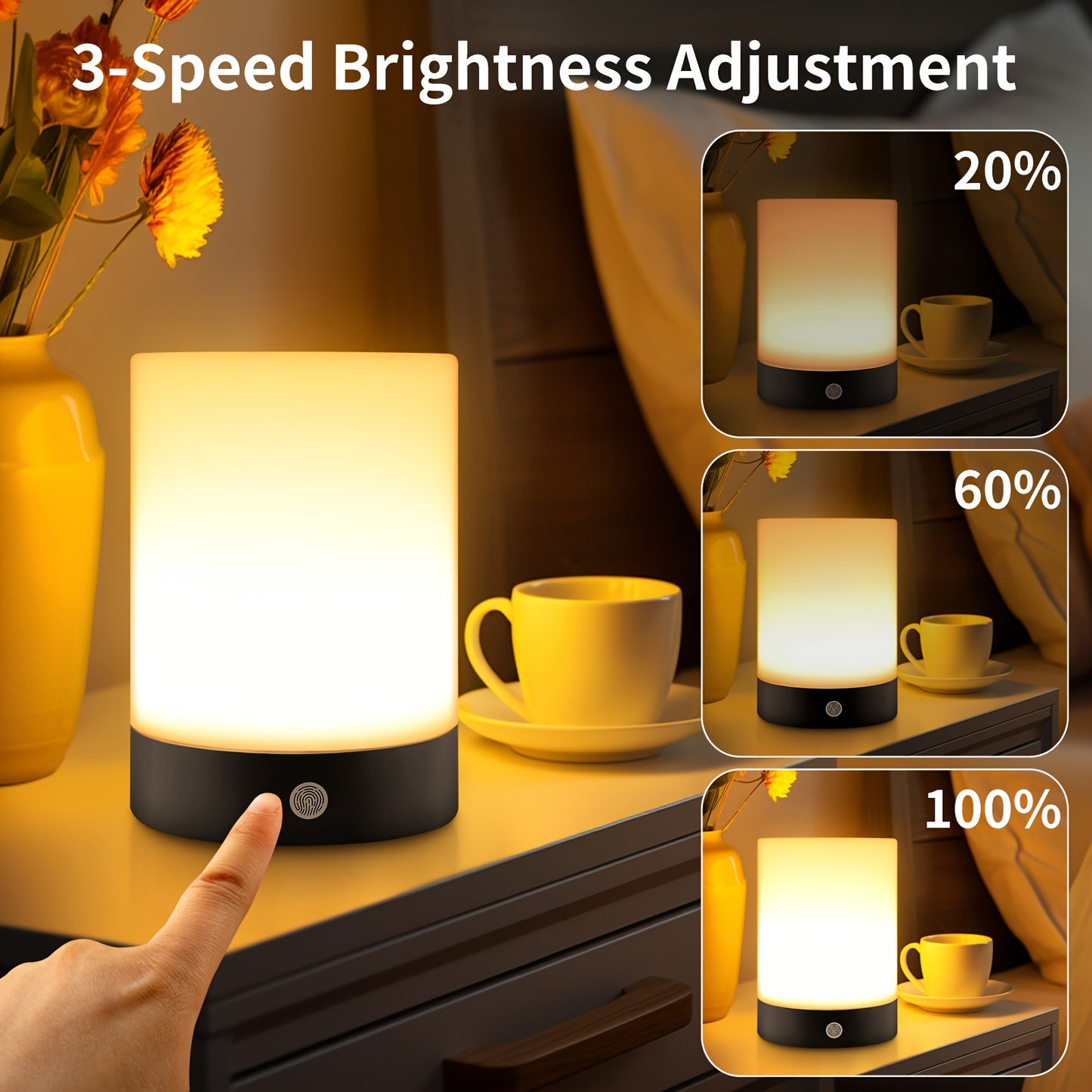 Versatile LED Solar Night Light - Dimmable 20%/60%/100%, Type-C & Battery Powered, Ideal for Bedside, Living Room, Outdoor Use - Touch Control, Warm Ambiance, High-Quality