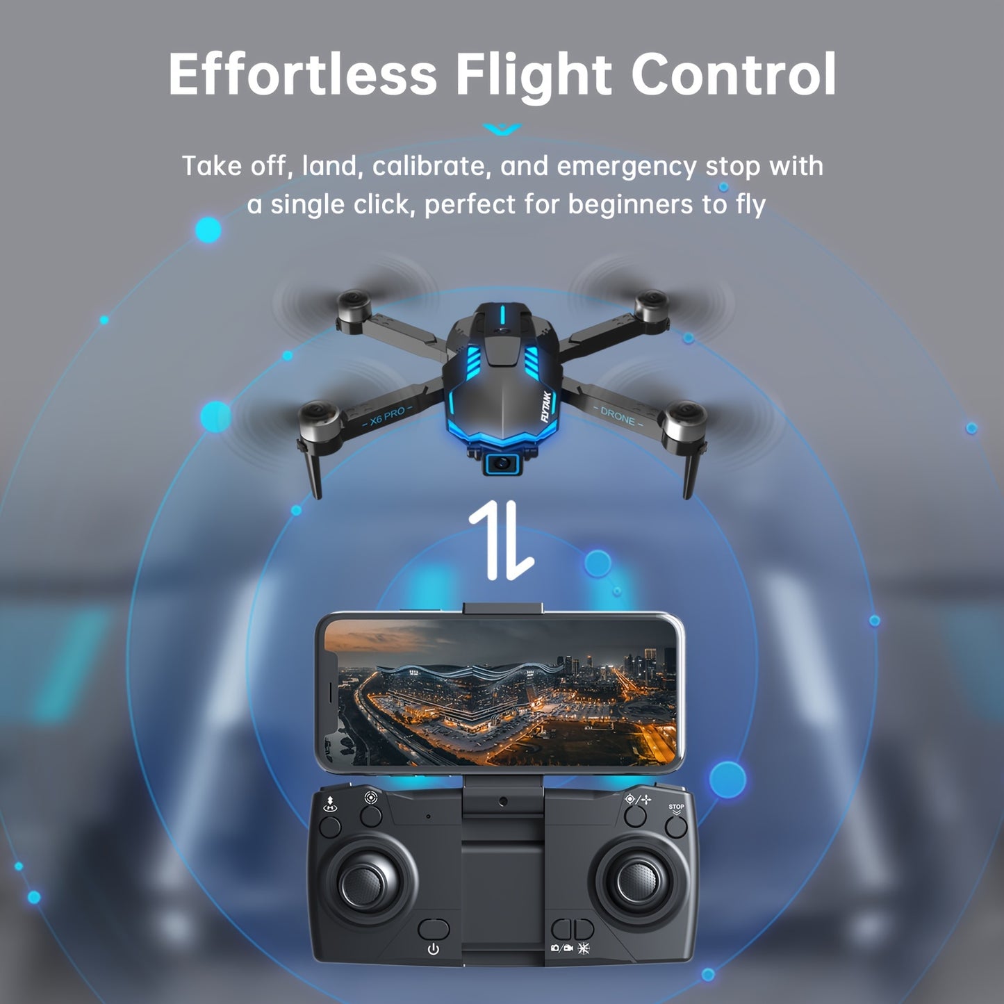 FLYTANK X6 PRO Dual Camera Drone, Brushless Motors, Optical Flow Positioning, Obstacle Avoidance, Wi-Fi, Infrared Sensor, 720p Video, Beginner Friendly, with 30m Max Flight Altitude, 9m/s Speed, 133g Takeoff Weight, 70m Contr