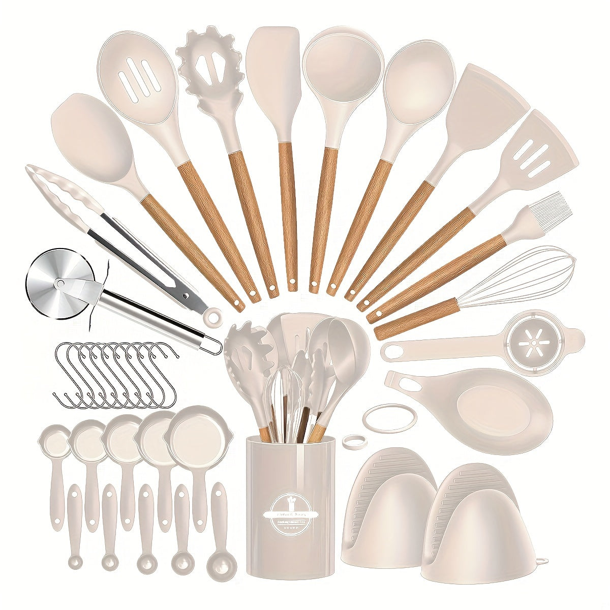 36pcs, Silicone Kitchen Utensil Set with Wooden Handles, Heat-Resistant Non-Stick Cooking And Baking Tools for Home Kitchen