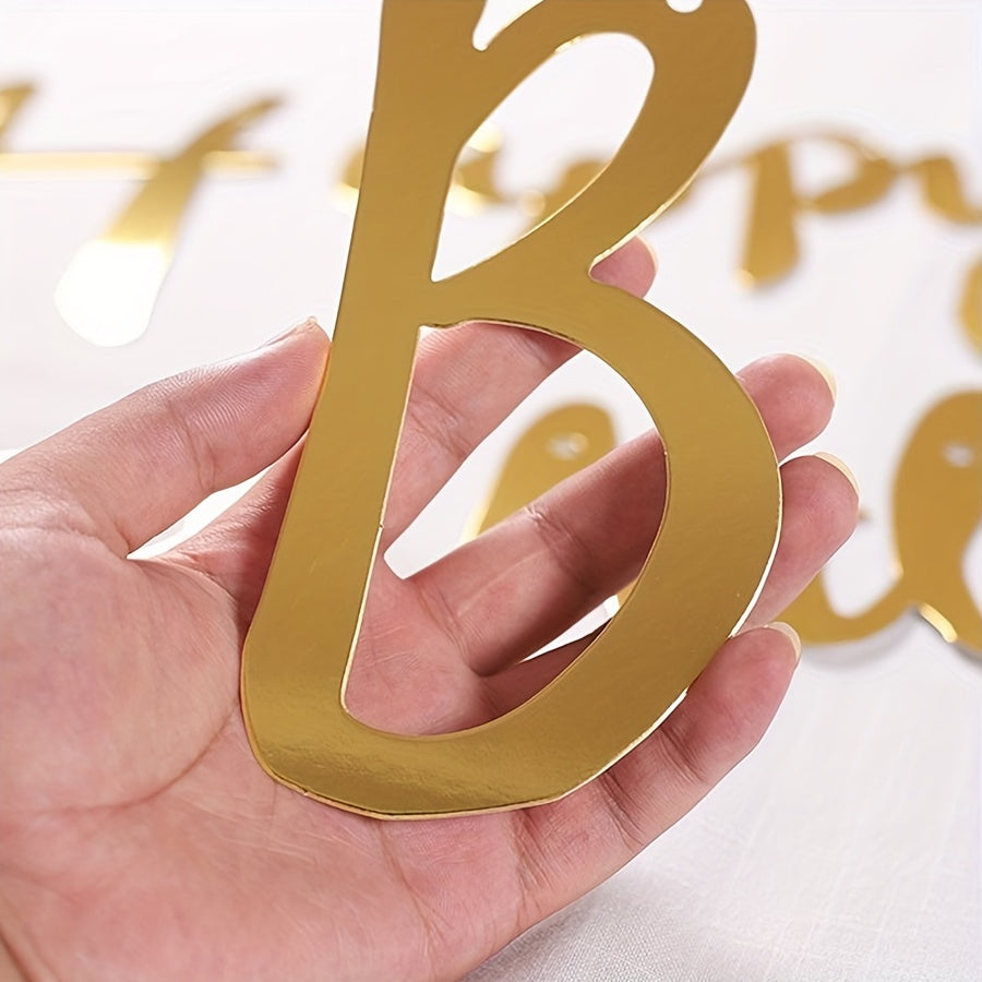 Golden Happy Birthday Letter Garland, Paper Party Banner for Home & Kitchen, Holiday Wall Decor, No Power Needed, Room Decoration for Birthday Celebrations