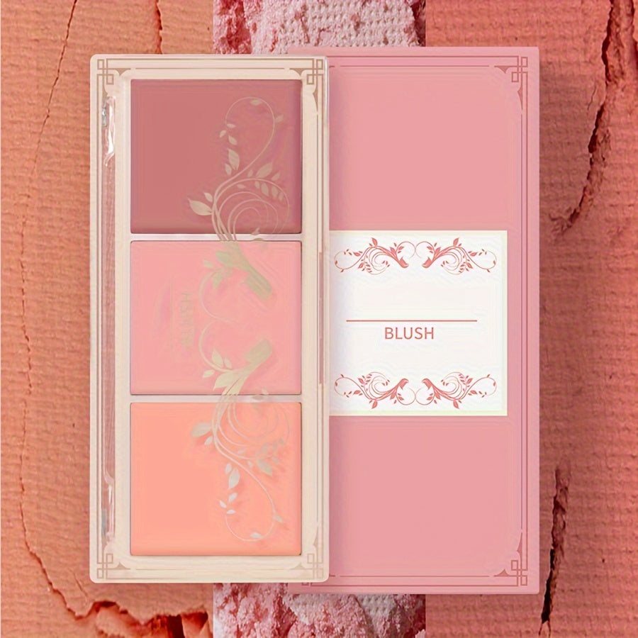 3-Tone Blush Palette: Nude Matte Tea Brown & Orange, Long-Lasting Waterproof Rouge for All Skin Tones, Blush Palette for Cheeks