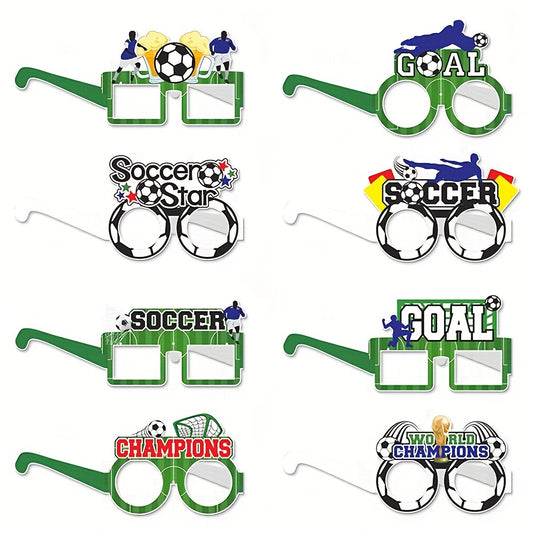 8pcs, Creative Football Theme Paper Glasses Decoration Birthday Party Photo Props Supplies Sport Party Favor