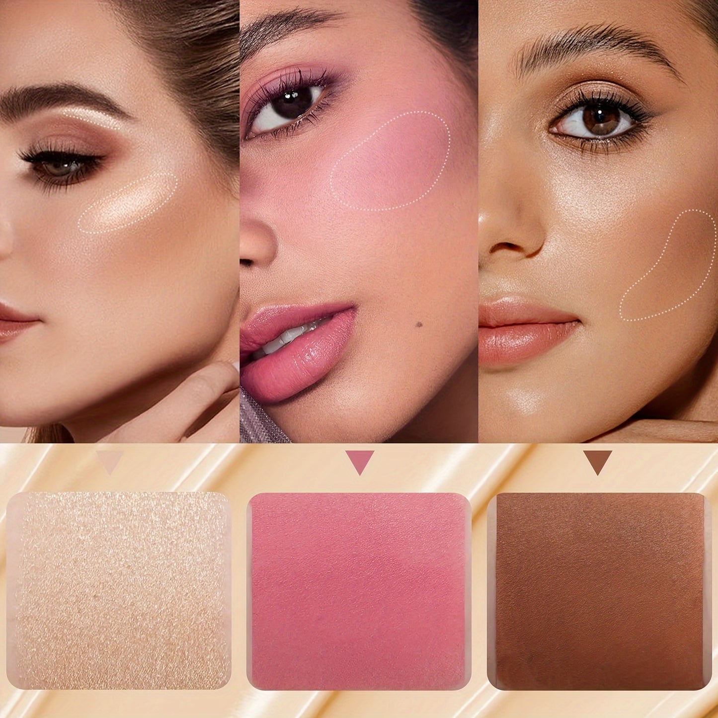 Flawless 3pcs Makeup Set: Contour, Blush & Highlighter Sticks with Brush - Waterproof, Long-Lasting Cream Formula for All Skin Tones - Perfect Gift for Halloween, Thanksgiving & Christmas