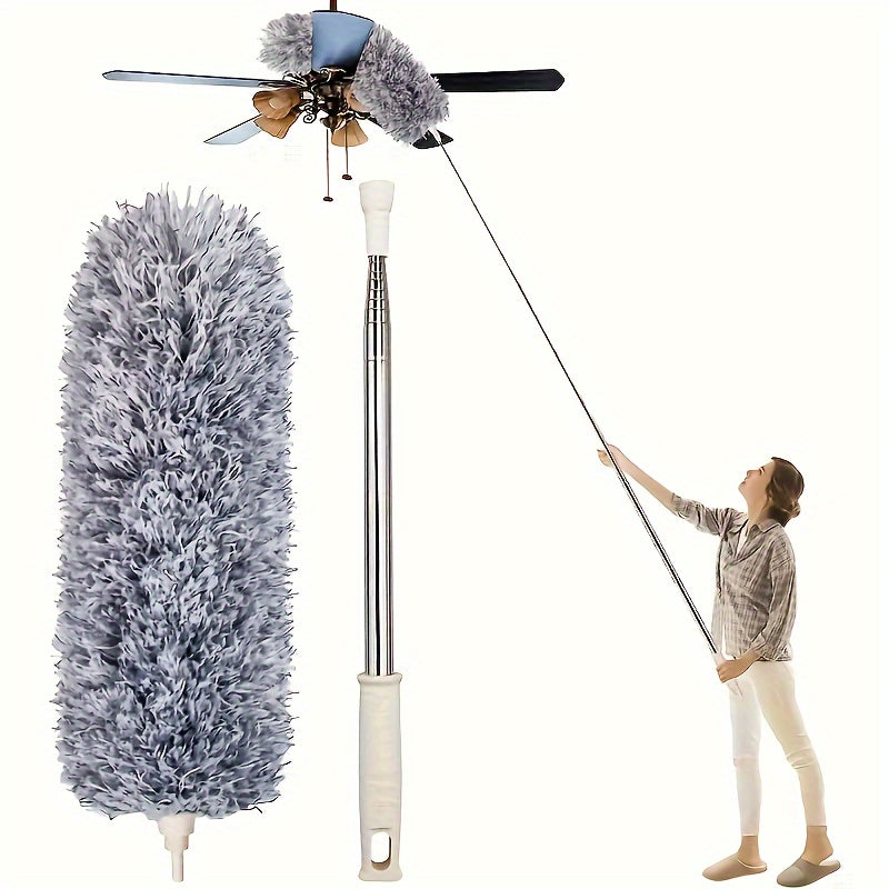 Versatile Retractable Duster with Bendable Head - Reusable & Washable for High Ceilings, Furniture & Car Cleaning