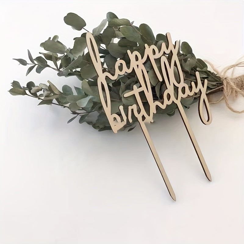 Wooden Happy Birthday Cake Topper - Perfect for Birthday Party Decorations and Dessert Table Display, No Electricity Required, Suitable for Christmas, Valentine's Day, Universal, Mother's Day, Graduation (10cm x 15cm)