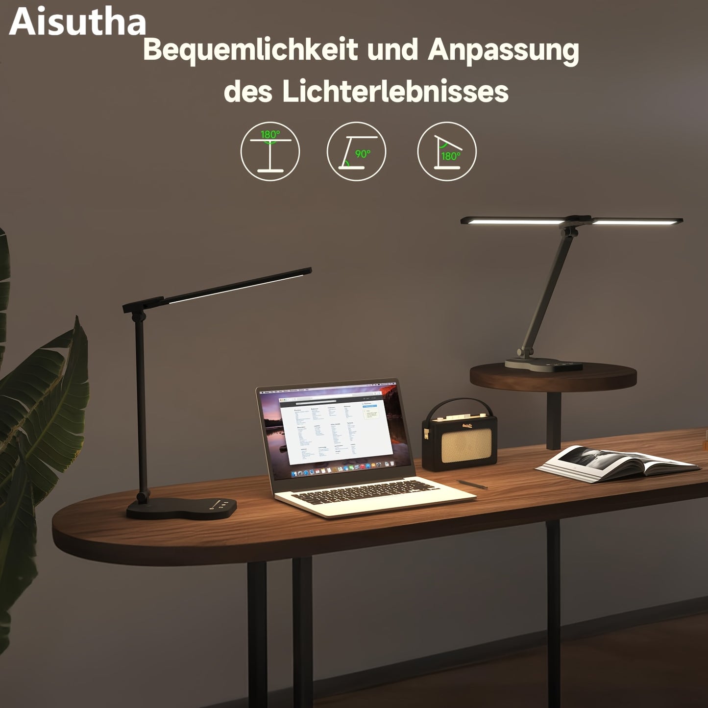 Aisutha Violin LED Desk Lamp, Double Arm, 5 Colors, 10 Brightness Levels, 45-Minute Timer, USB Powered, Ideal for Office and Study, Great Christmas Gift, Desk Lamp, Can Be Used