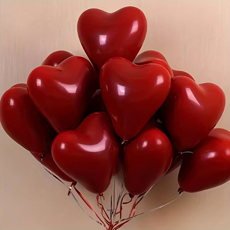 30pcs Romantic Red Heart-Shaped Balloons - 25.4cm Emulsion, Perfect for Valentine'S Day, Weddings, Anniversaries, Birthdays, Bachelor Parties, Party Decorations & Celebrations, No Electricity Needed