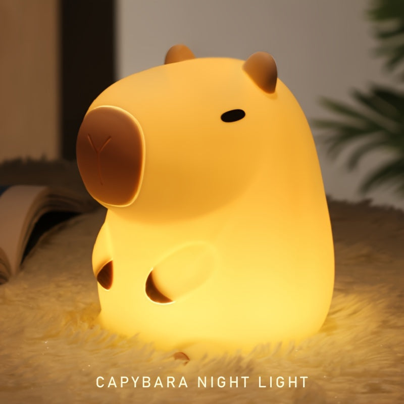 1 Capibala night light, tapping light, sleeping companion, bedside table light with USB cable, silicone material