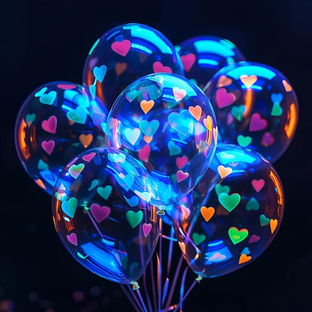 Glow-in-the-Dark Neon Heart Balloons - Perfect for Valentine's Day, Weddings & Birthdays - UV Reactive Latex Party Decorations