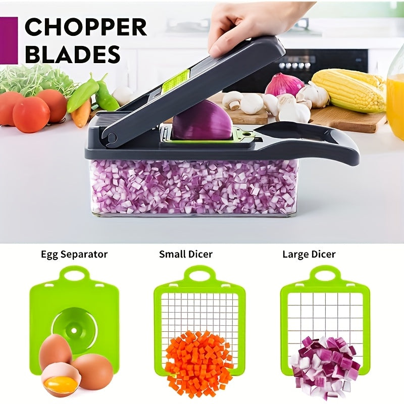 1 Set 16-in-1 Manual Vegetable Chopper, with 8 Blades, Container, Peeler and Filter, Easy to Prepare Meals, Professional Onion, Carrot and Garlic Slicer, Kitchen Supplies