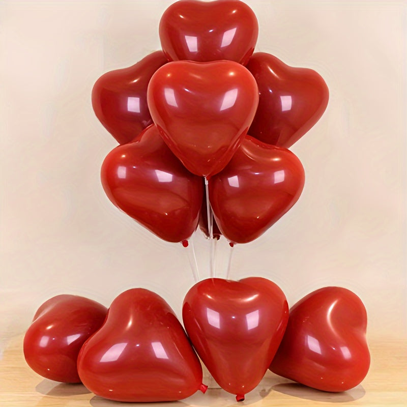 30pcs Romantic Red Heart-Shaped Balloons - 25.4cm Emulsion, Perfect for Valentine'S Day, Weddings, Anniversaries, Birthdays, Bachelor Parties, Party Decorations & Celebrations, No Electricity Needed