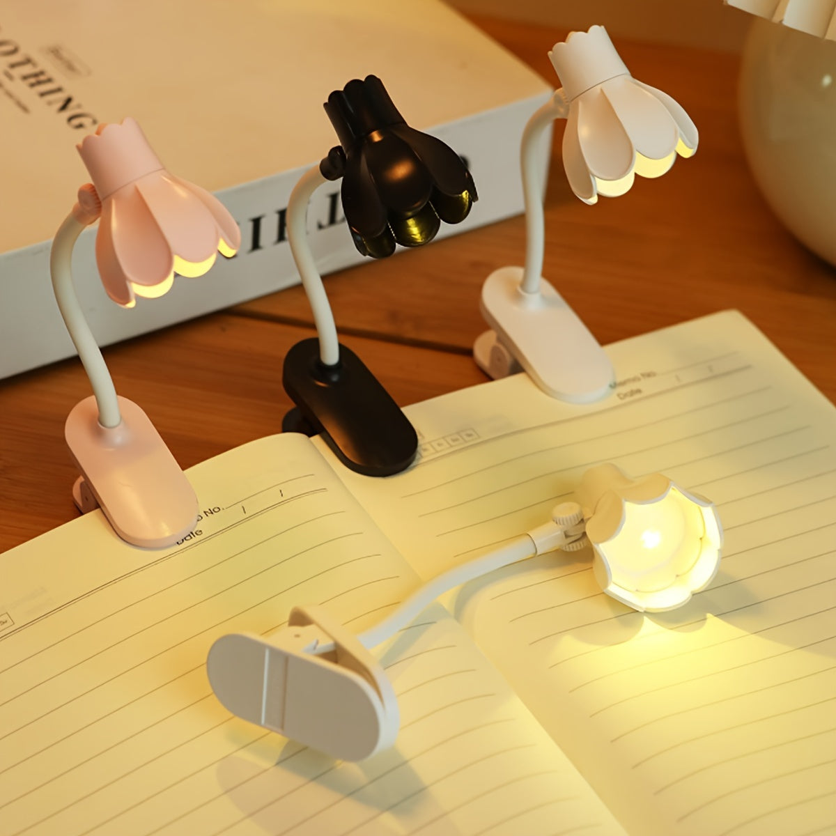 1pc Led Book Clip Lamp, Petal Light-emitting Desk Lamp, Shaped Led Book Lamp, Mini Desk Lamp, Decorative Small Desk Lamp, Birthday Gift, Holiday Gift