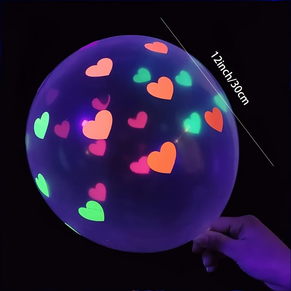 Glow-in-the-Dark Neon Heart Balloons - Perfect for Valentine's Day, Weddings & Birthdays - UV Reactive Latex Party Decorations