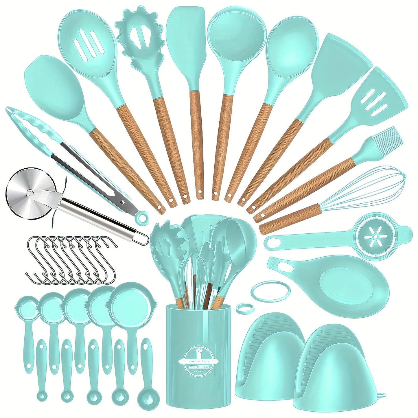 36pcs, Silicone Kitchen Utensil Set with Wooden Handles, Heat-Resistant Non-Stick Cooking And Baking Tools for Home Kitchen