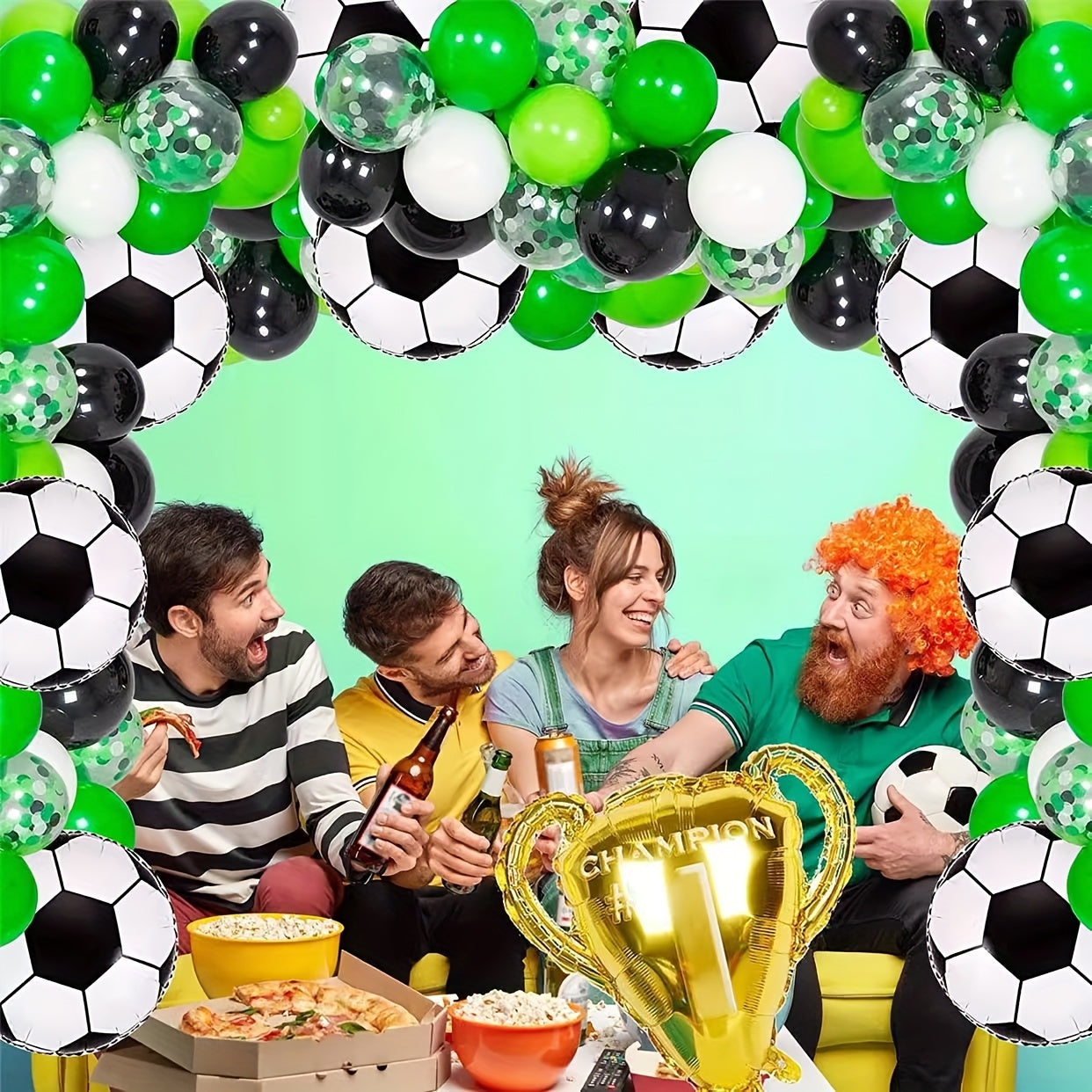 7pcs Soccer Trophy Balloon Set - Aluminum Foil, Self-Sealing Sports Theme Party Decor for Birthdays & Bar Celebrations,, Party Decoration