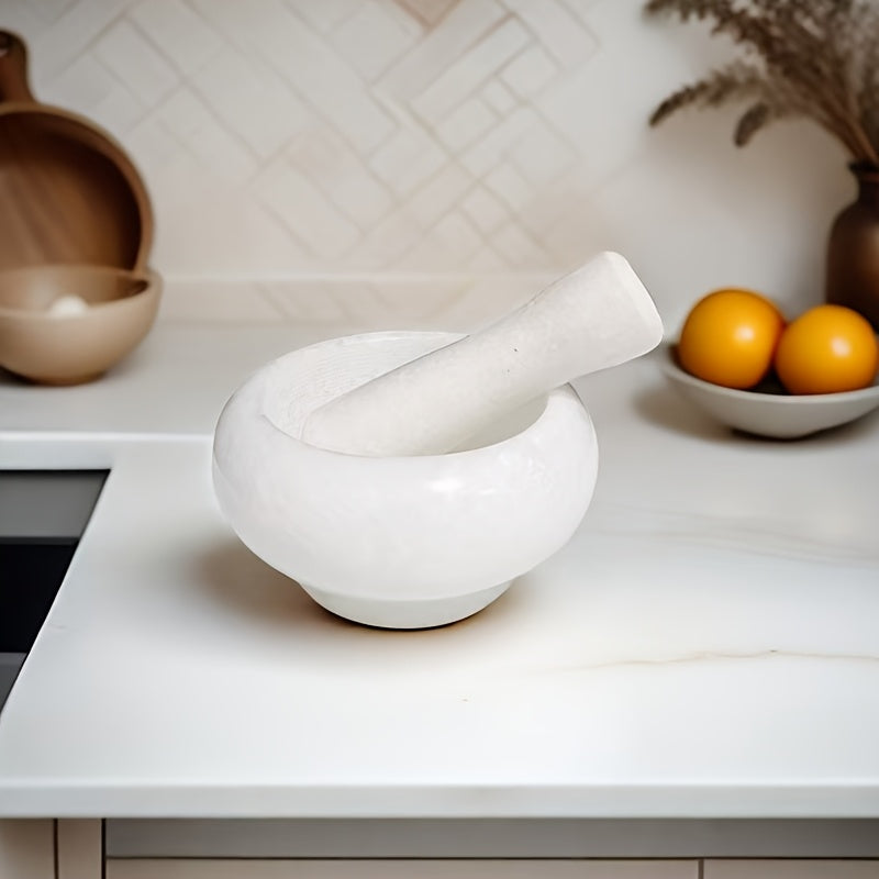 Premium Marble Mortar and Pestle Set - Perfect for Garlic, Spices & Herbs - Durable Kitchen Gadget with Unique Texture Design - Available in White or Black