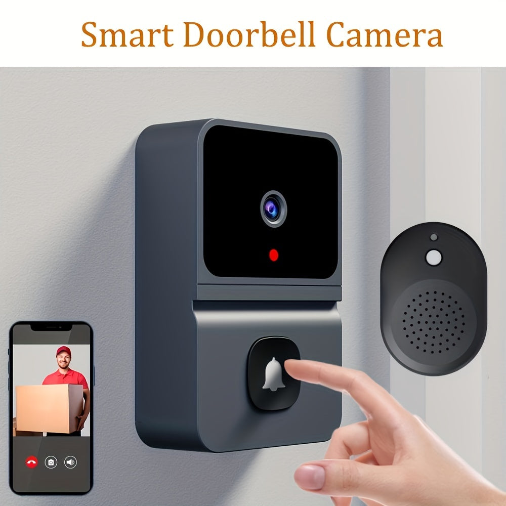 1pc Smart WiFi Doorbell with Built-in Battery - Wireless Security Camera with 2-Way Audio, Night Vision, USB Rechargeable, Low Power Consumption, Supports 2.4G WiFi for Easy Home Surveillance, Home Security|Sleek Black Design