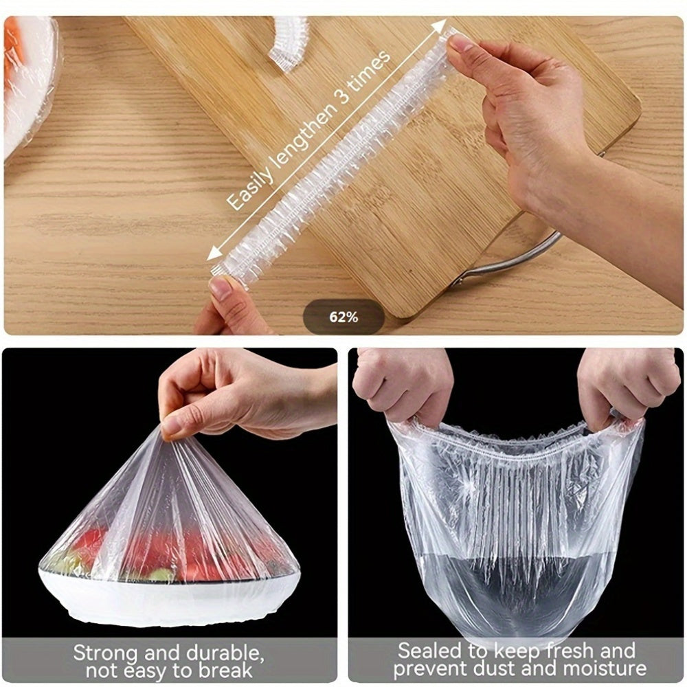 100pcs Disposable Elastic Food Storage Covers, Fresh-Keeping Plastic Bowl Wrap, Universal Stretchable Kitchen Packaging Covers for Food Contact, Picnic & Camping Supplies