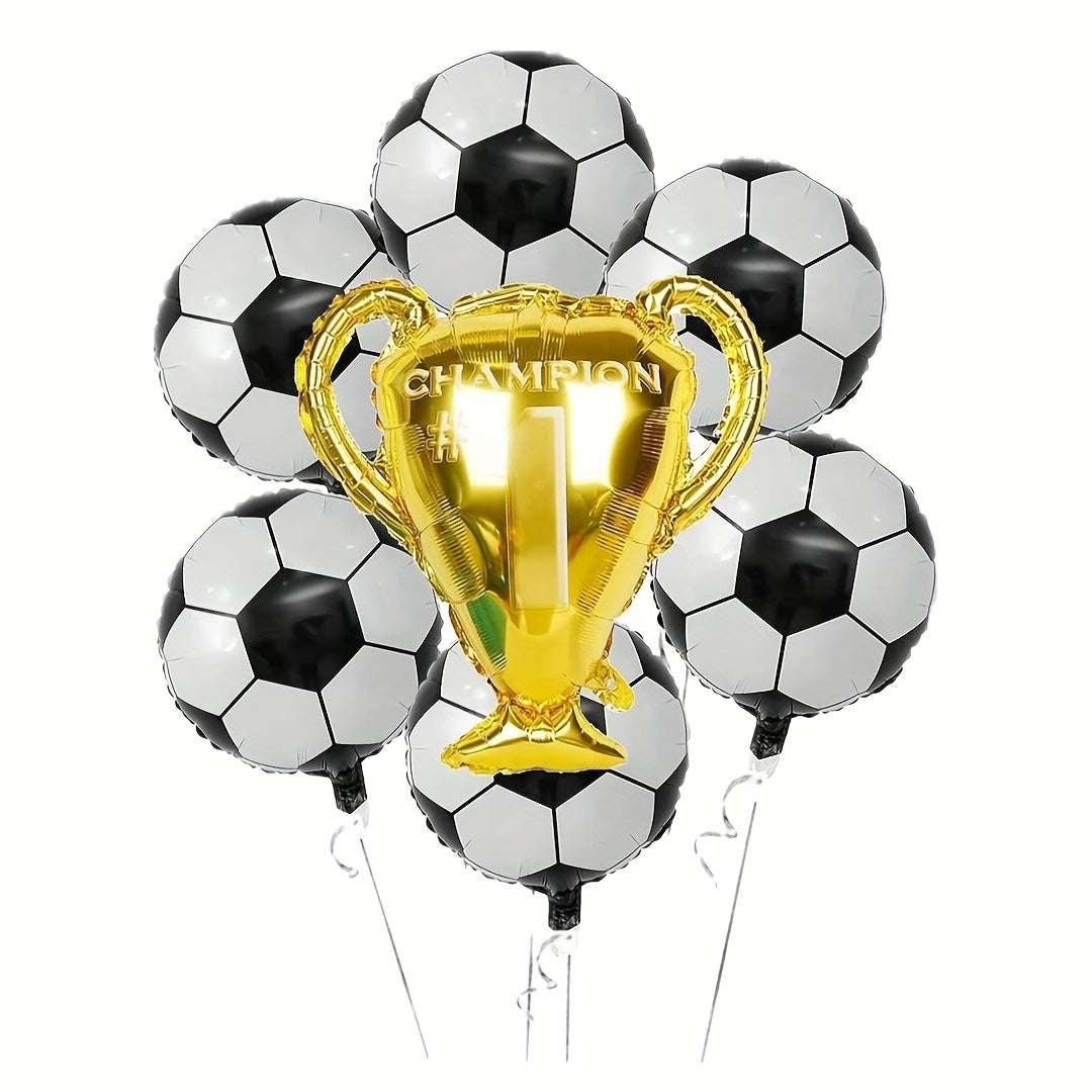 7pcs Soccer Trophy Balloon Set - Aluminum Foil, Self-Sealing Sports Theme Party Decor for Birthdays & Bar Celebrations,, Party Decoration