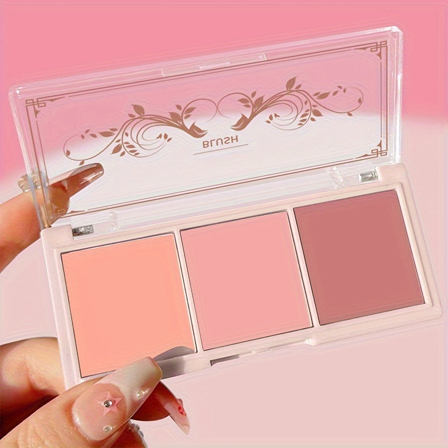 3-Tone Blush Palette: Nude Matte Tea Brown & Orange, Long-Lasting Waterproof Rouge for All Skin Tones, Blush Palette for Cheeks