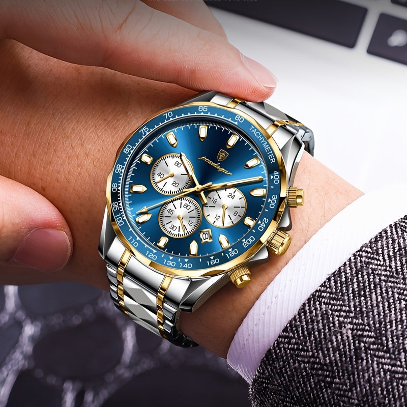 Men's Luxury Multifunctional Fashion Watch Solid Steel Strap Luminous Quartz Watch