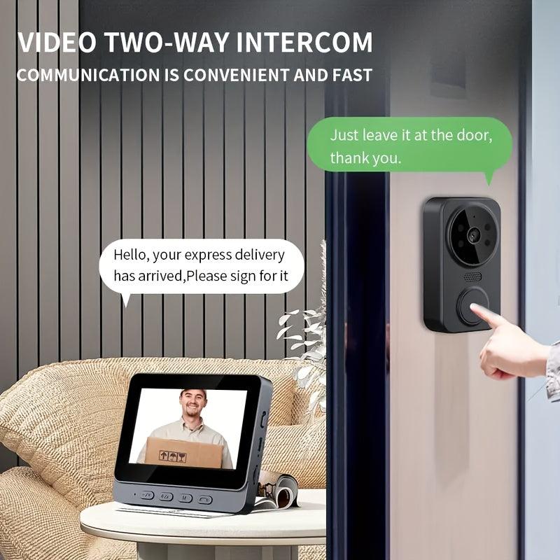 1pc Video Doorbell with 10.92cm Screen, Video Interaction, Household Night Version, Two-Way Speaking, Long Battery, 480P Easy Connection No Need app, No WiFi