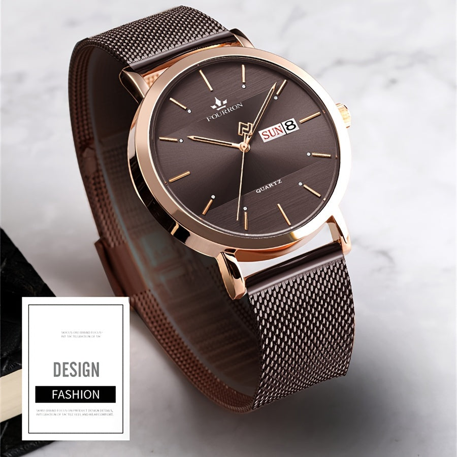 The FOURRON Brand Offers a New Stainless Steel Men'S Quartz Watch Featuring a Stylish And Minimalist Design, Perfect for Everyday Wear, Travel, And Business. It Is an Ideal Choice for Birthday And Holiday Gifts, with Multifun