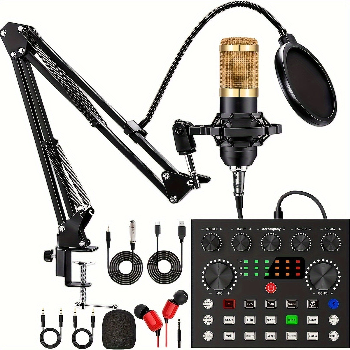 Streamer's Choice, Complete Podcasting Kit with V8s Audio Interface, All-in-One Live Sound Card & BM800 Condenser Mic - Ideal for Recording & Streaming, USB/Battery Powered, Black