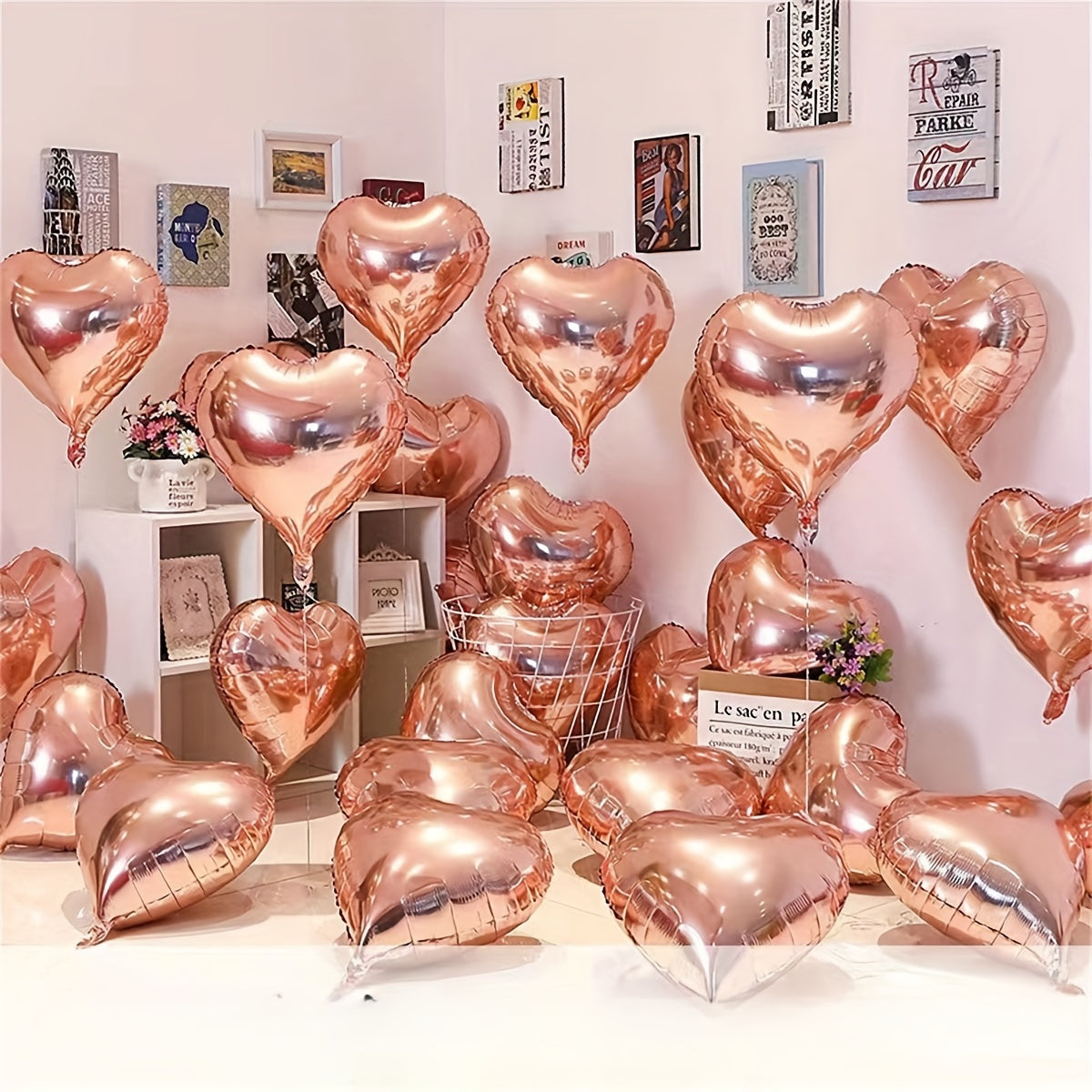 15pcs Red Heart Pink Silvery Love Aluminum Balloons Suitable For Birthday Parties, Weddings, New Years, Engagements, Valentine's Day, Bride's Gift Meetings, Carnivals, Revelries, Bathing, Home Decor, Room Background Decoratio