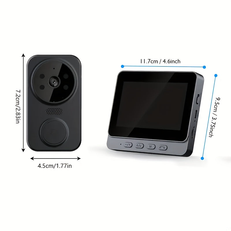 1pc Video Doorbell with 10.92cm Screen, Video Interaction, Household Night Version, Two-Way Speaking, Long Battery, 480P Easy Connection No Need app, No WiFi