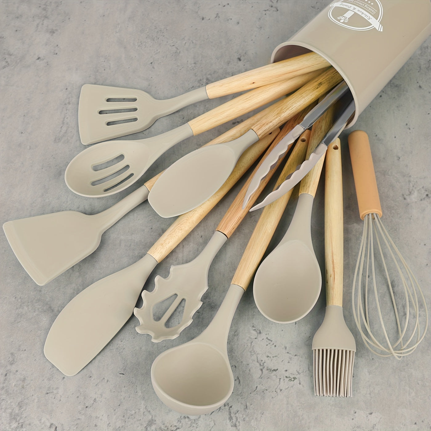 12pcs/set, Silicone Utensil Set, Kitchen Utensil Set, Safety Cooking Utensils Set, Non-Stick Cooking Utensils Set With Wooden Handle, Washable Modern Cookware, Kitchen Stuff, Kitchen Gadgets, Kitchen Essentials Kitchen Access