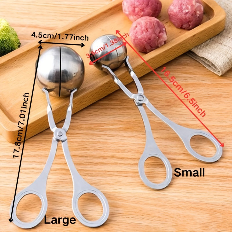 1pc Stainless Steel Meat Ballers with Anti-Slip Handles None-Stick Meat Baller Tongs Meatball Scoop Ball Makers, Rice Cake Pops Mold, Meatball Maker Ice Tongs Cookie Dough Scoops for Kitchen Tools