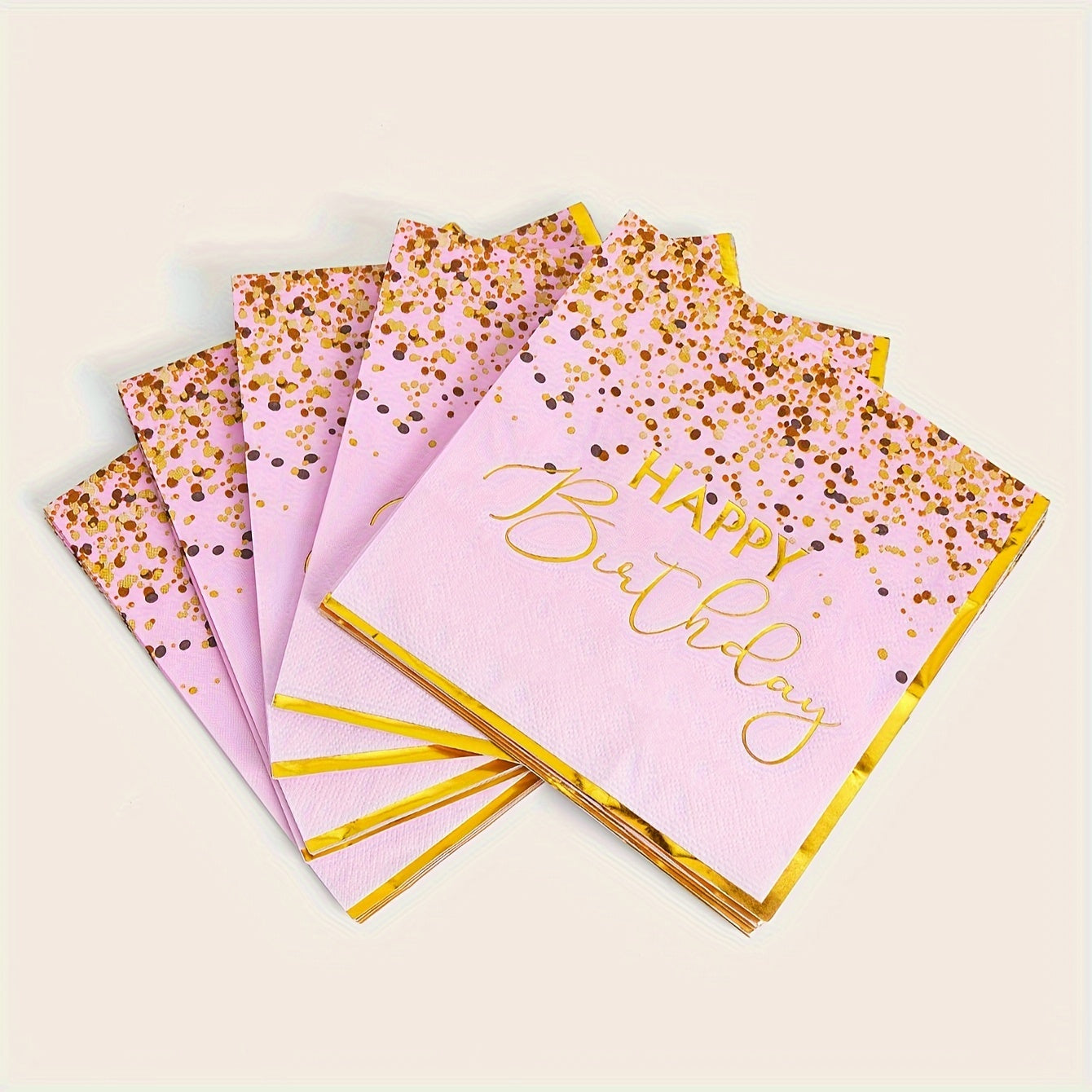 24pcs/Set of Pink Napkins, 33.02*33.02 cm Disposable Double-Layer Pink Napkins, Golden Happy Birthday Pattern Napkins, Suitable for Birthday Celebration Party Supplies Decorative Party Napkins