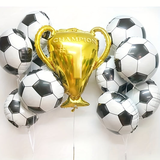 7pcs Soccer Trophy Balloon Set - Aluminum Foil, Self-Sealing Sports Theme Party Decor for Birthdays & Bar Celebrations,, Party Decoration