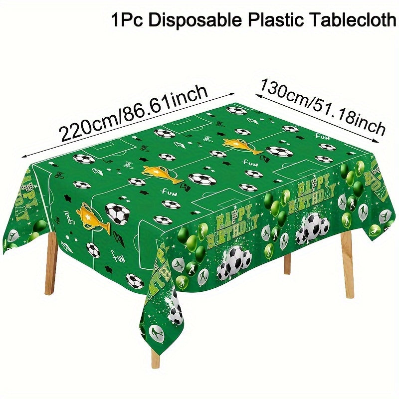 1pc, Vibrant Green Soccer Theme Disposable Tablecloth, 130*220cm Football Pattern Plastic Table Cover for Sports Theme Birthday Party Supplies Soccer Fans Birthday Decortions