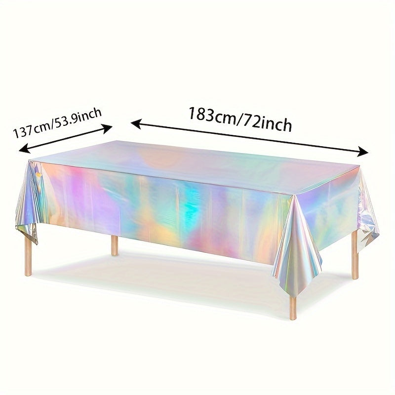 1pc, Laser Rainbow Theme Party Tablecloth, Aluminum Film Birthday Wedding Party Decoration, Disposable Tablecloth Decoration Supplies, Birthday Decor, Birthday Supplies