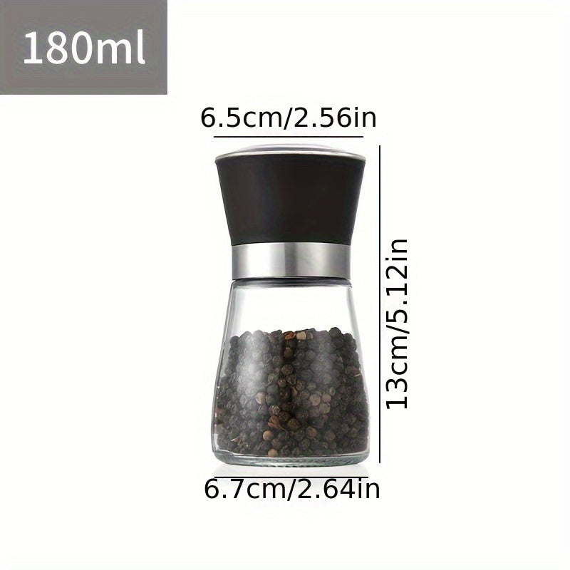 2pcs, Pepper Grinder, Household Sea Salt Ginder, Glass Spice Grinder, Manual Pepper Mill, Spice Crusher, Reusable Spice Bottle For BBQ Picnic Camping, Kitchen Gadgets, Valentine's Day Gifts Kitchen Accessories