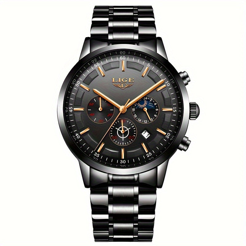 LIGE's New Fashion Men's Watch Top Brand Luxury Business Watch With Stainless Steel/date/luminous Quartz Clock