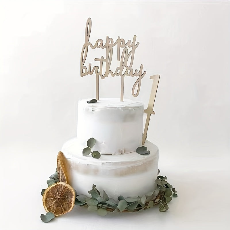 Wooden Happy Birthday Cake Topper - Perfect for Birthday Party Decorations and Dessert Table Display, No Electricity Required, Suitable for Christmas, Valentine's Day, Universal, Mother's Day, Graduation (10cm x 15cm)