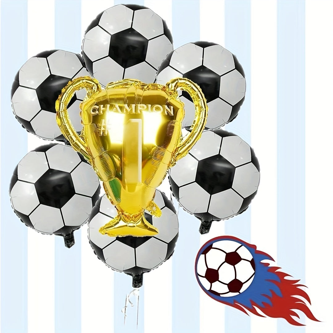 7pcs Soccer Trophy Balloon Set - Aluminum Foil, Self-Sealing Sports Theme Party Decor for Birthdays & Bar Celebrations,, Party Decoration