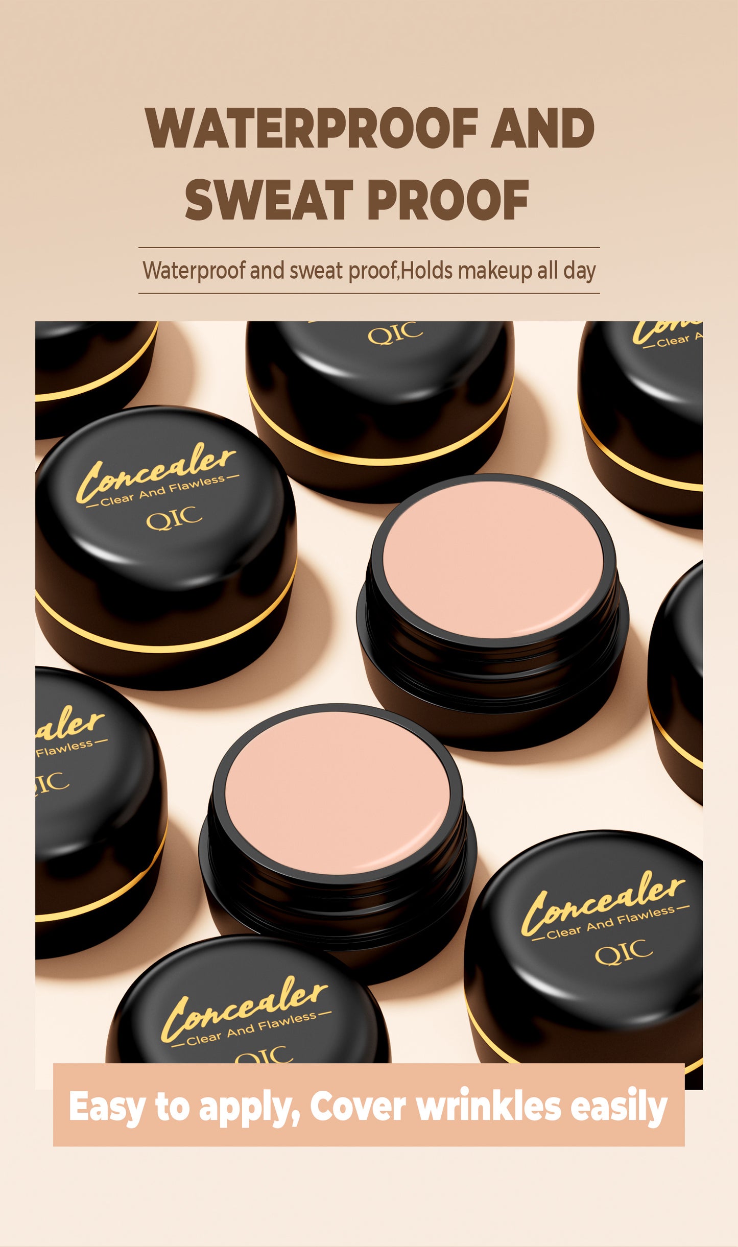 QIC Full Coverage Concealer Cream - Waterproof, Matte Finish for All Skin Tones, Hides Scars & Dark Spots, Long-Lasting, Multi-Color, Plant-Based Formula