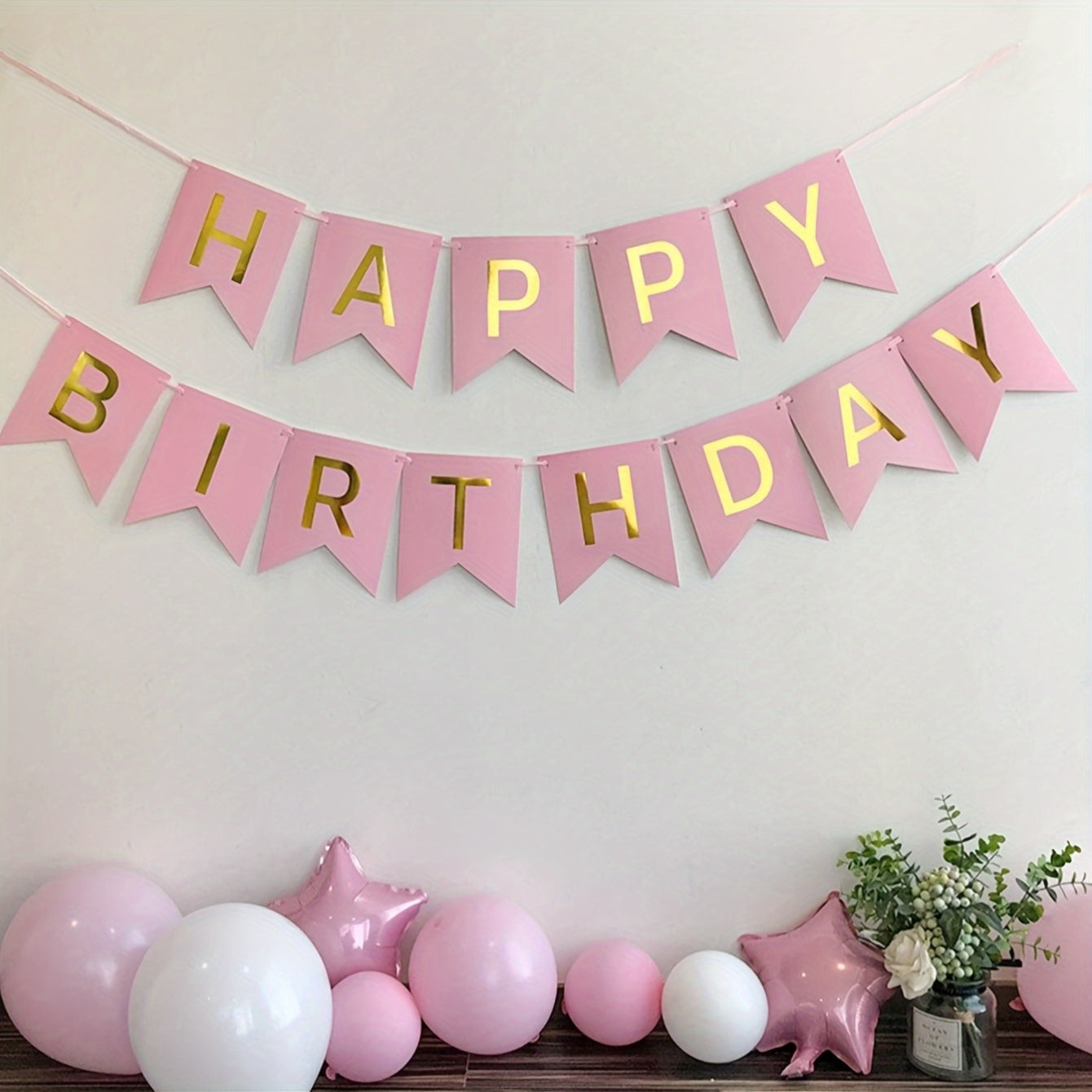 Happy Birthday Golden Foil Letter Banner Set - 13 Piece Paper Birthday Party Decoration Flags