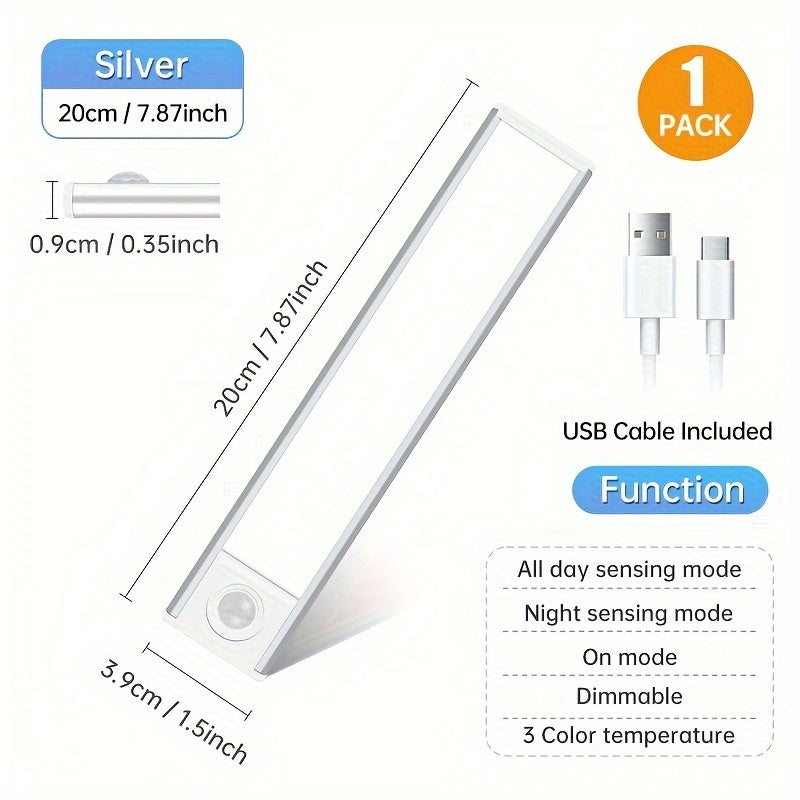 A Rechargeable Human Body Induction Cabinet Light, Three Light Colors, Adjustable Brightness, Aluminum Lamp Body, Ultra-thin Design