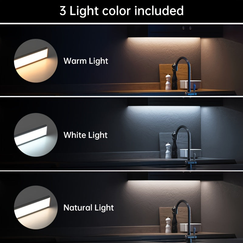 A Rechargeable Human Body Induction Cabinet Light, Three Light Colors, Adjustable Brightness, Aluminum Lamp Body, Ultra-thin Design