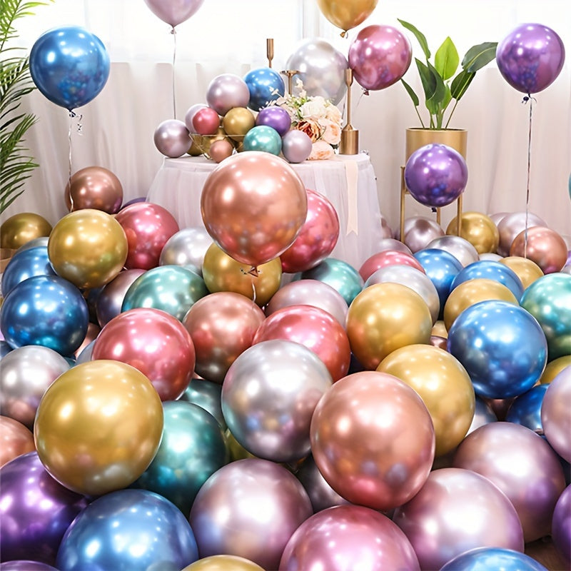 48pcs Sparkling Metallic Balloons Set - Emulsion Material, No Electricity Needed, Ideal for Weddings, Birthdays, Christmas, New Year, Valentine'S Day - Versatile Party Decorations for Ages 14+