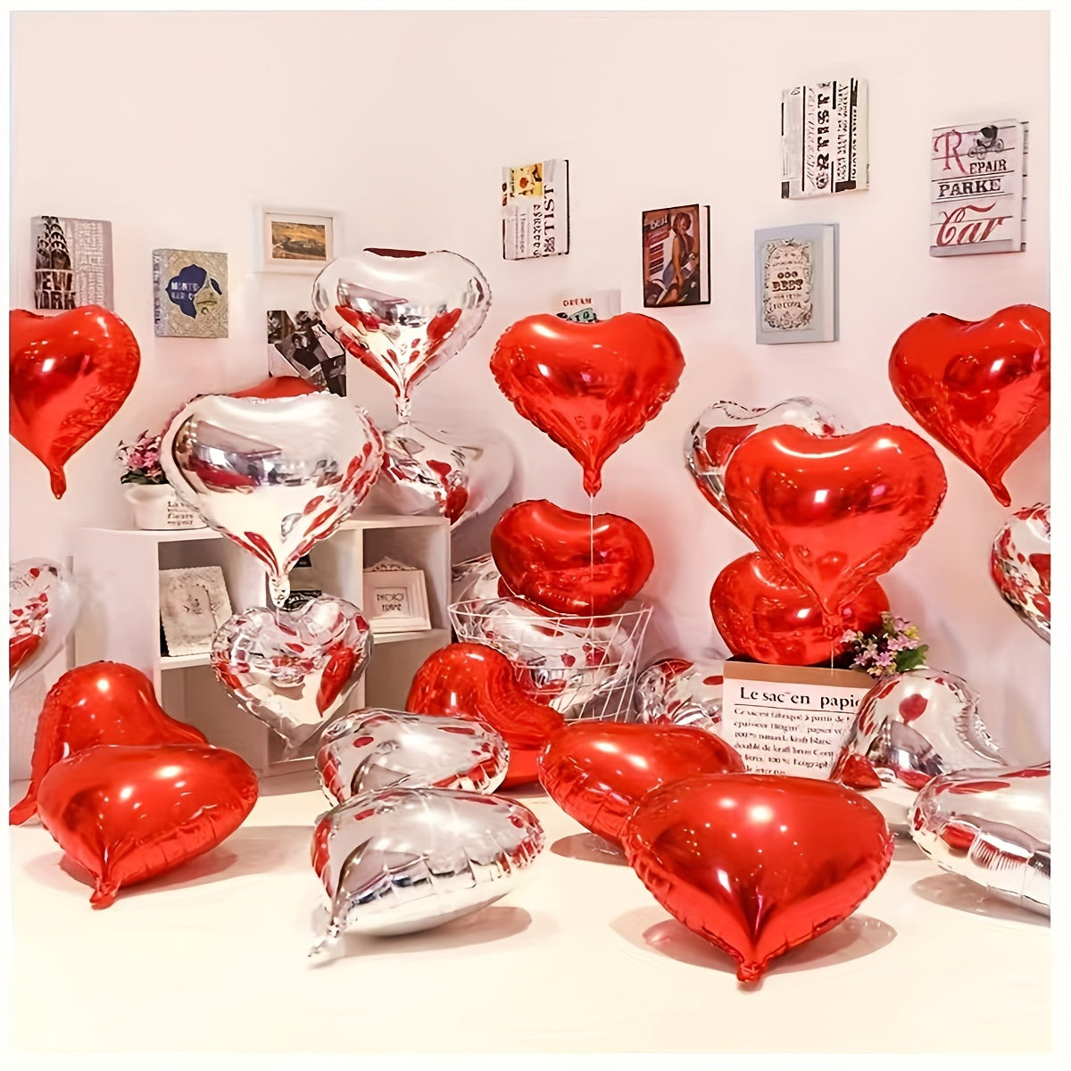 15pcs Red Heart Pink Silvery Love Aluminum Balloons Suitable For Birthday Parties, Weddings, New Years, Engagements, Valentine's Day, Bride's Gift Meetings, Carnivals, Revelries, Bathing, Home Decor, Room Background Decoratio